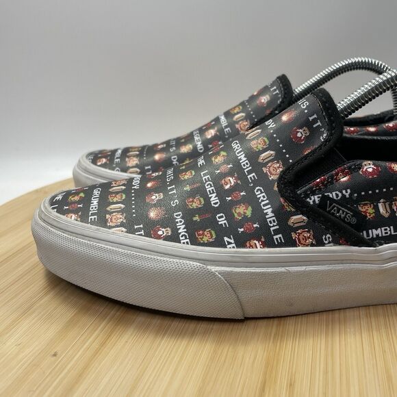 Vans X Nintendo Legend Of Zelda Logo Print Womens Size 6 Black Classic Slip Ons - Picture 8 of 15